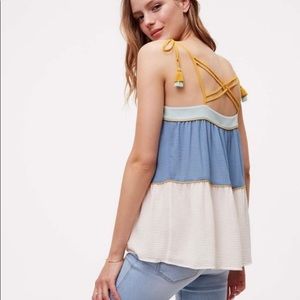 Loft Poolside Peplum Tank Top with Tassel Ties